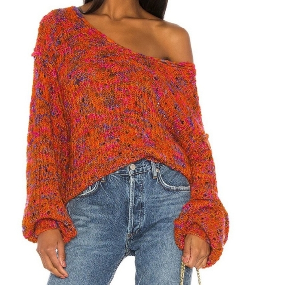 Free People Highland Oversized V-Neck Sweater in Polcano Combo Color - Picture 4 of 16